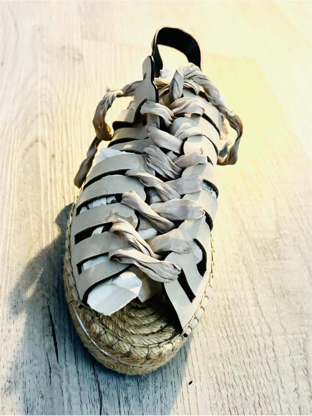 Rebecca Minkoff Woven Lace-Up Espadrille Platform Flat Sandal in Cream/Gray-8